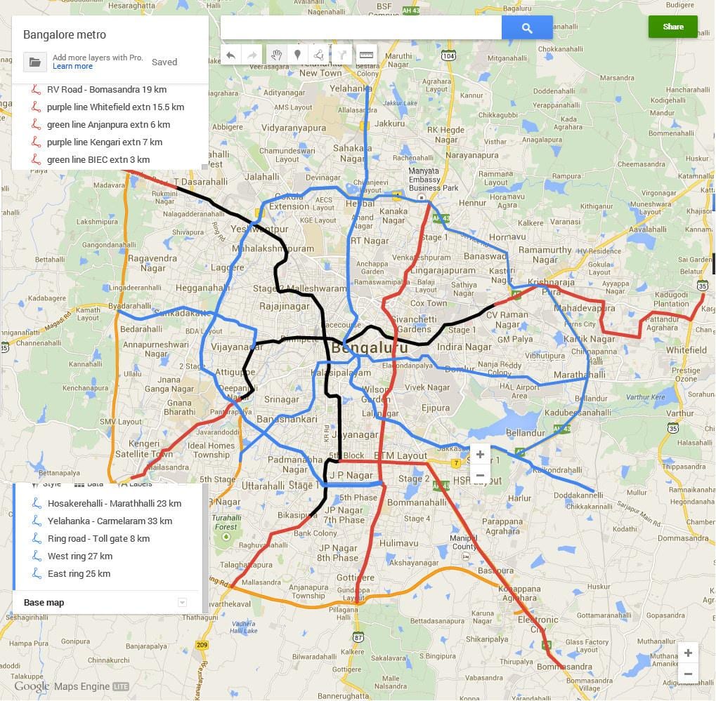 Namma metro fasea 3 ibilbidea mapa