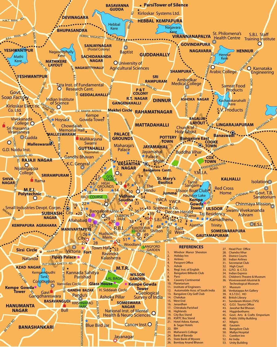 Banglore turismo lekuak mapa